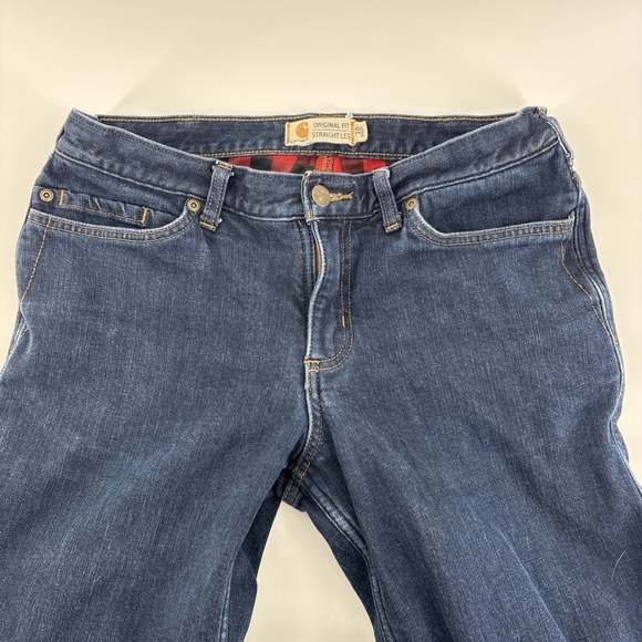 Carhartt Denim - Carhartt Jeans Women 10 Short Original Fit Straight Leg Blue Denim Flannel Lined